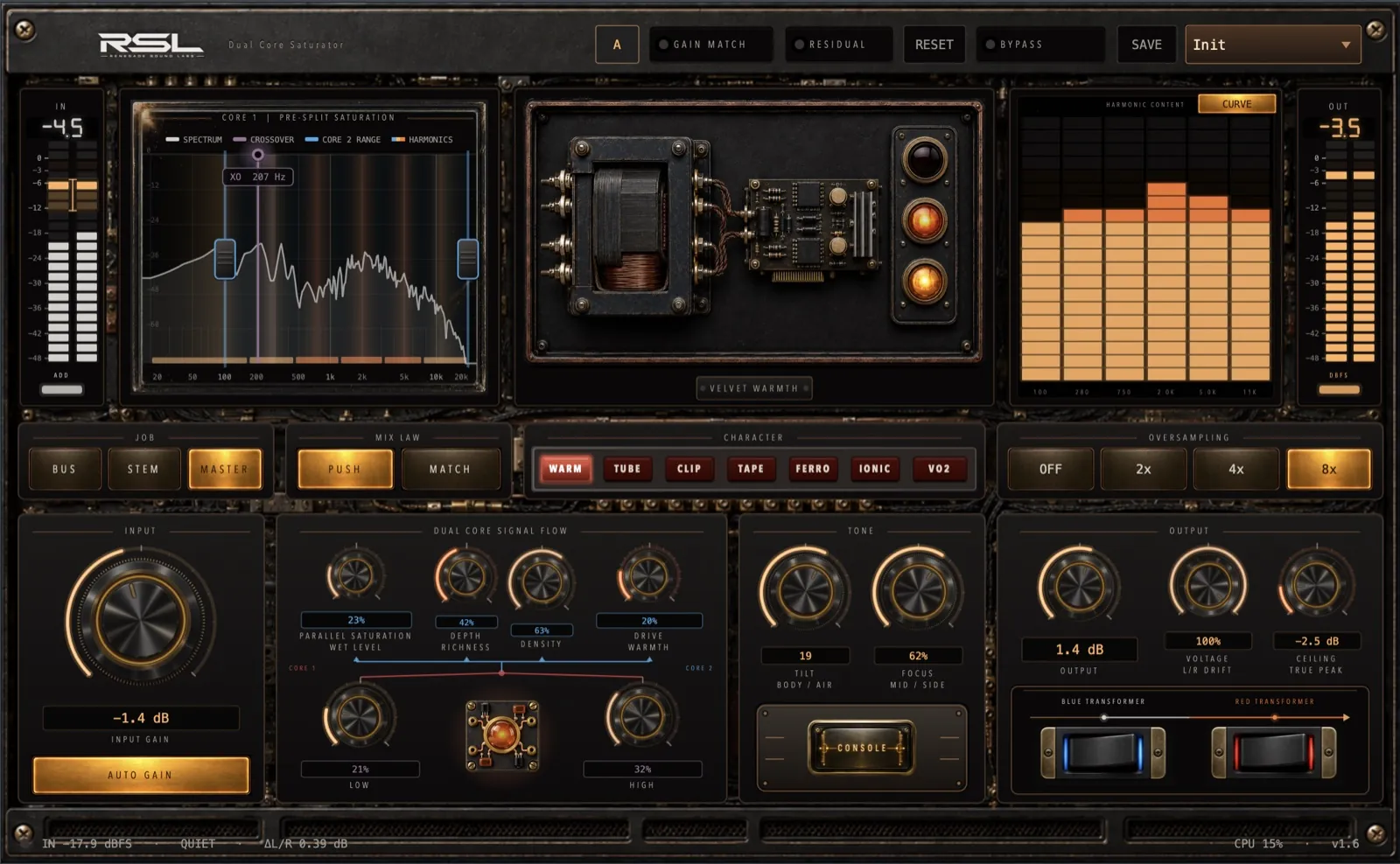 The RSL Dual Core Saturator with the Warm character selected.