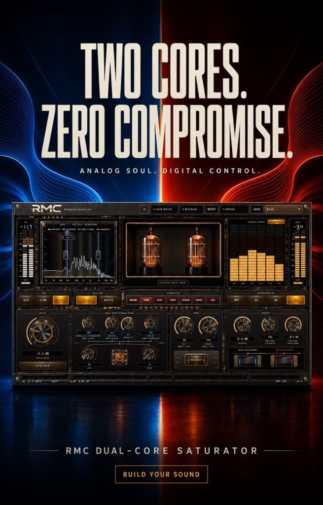 Dual Core Saturator promo card: Two cores. Zero compromise.
